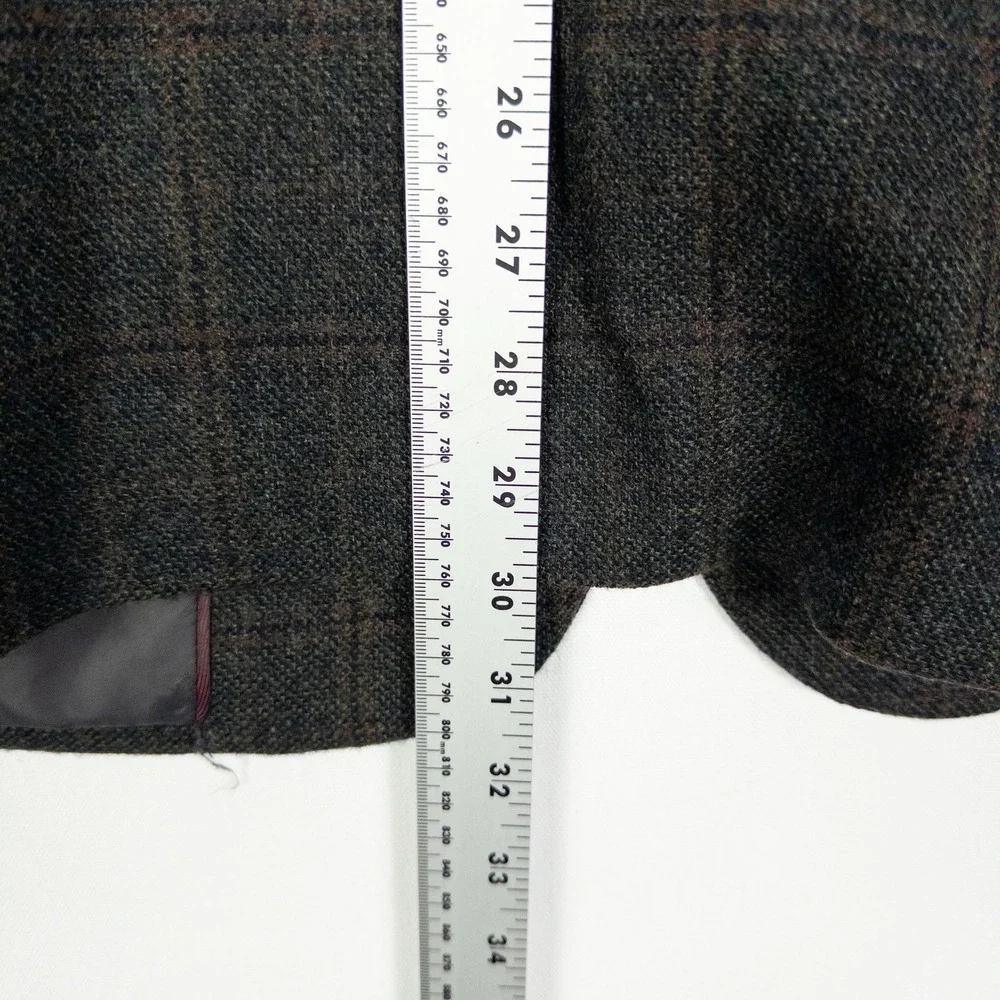 Jos A Bank 1905 Wool Blazer Mens 42R Green Windowpane Plaid Elbow Patch Heritage